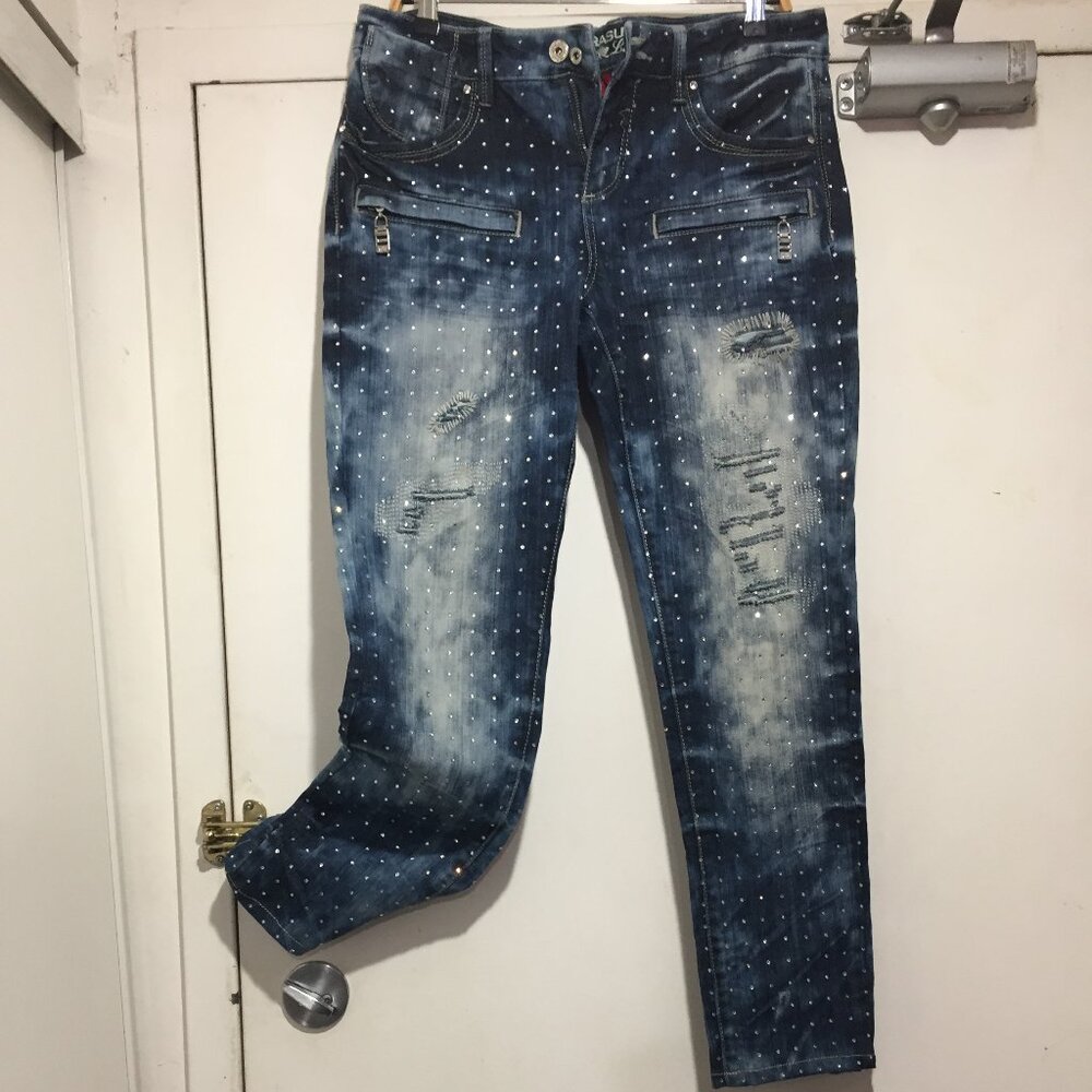 NEW PARASUCO RHINESTONES DISTRESSED JEANS SIZE 32